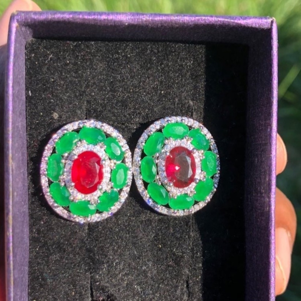 - Gorgeous Emerald And Ruby Studs With Swarovski … - image 7